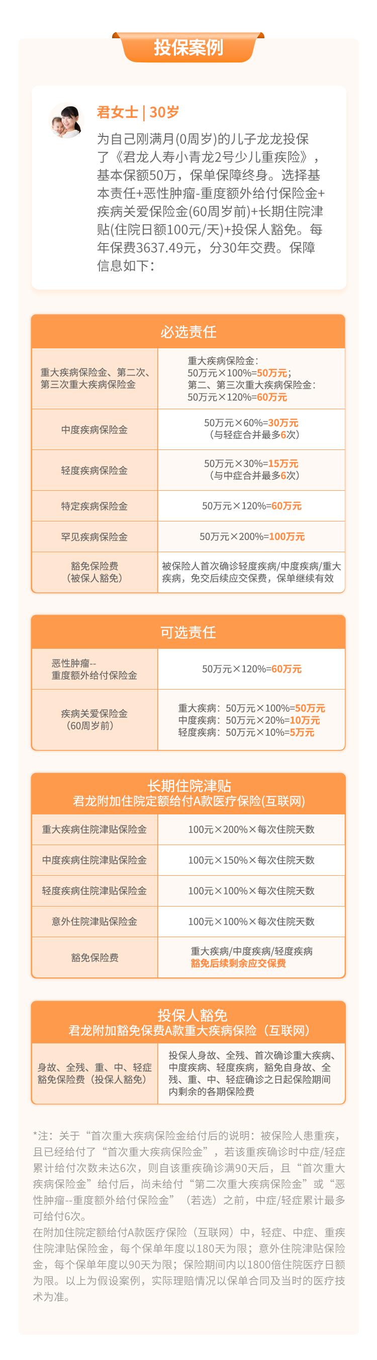 君龙人寿小青龙2号少儿重疾险
